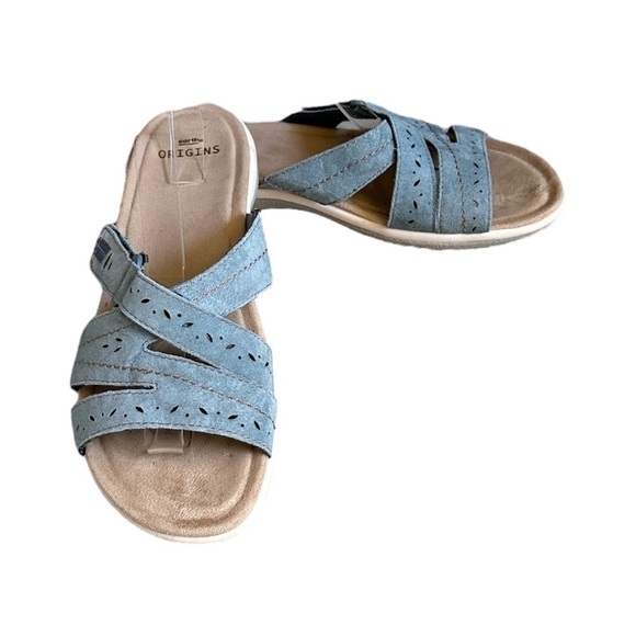 Earth Origins Savoy Shantel Blue Leather Comfort Slide Sandals Size 11 - Picture 1 of 11